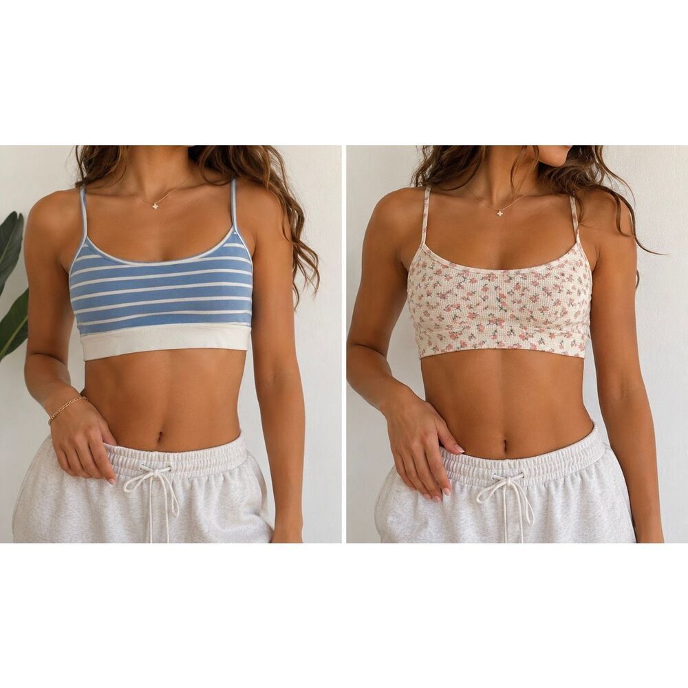 Edikted Bralette Bundle XS Blue Stripe Floral Cami Y2K Coquette Set